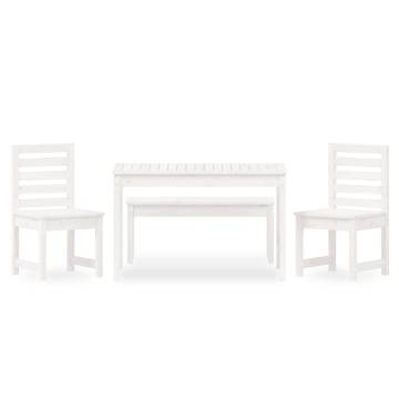 4 Piece Garden Dining Set - White Solid Wood Pine