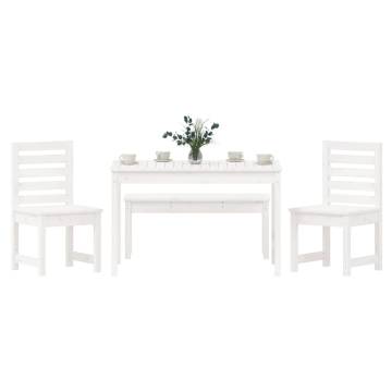 4 Piece Garden Dining Set - White Solid Wood Pine