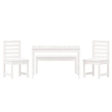 4 Piece Garden Dining Set - White Solid Wood Pine