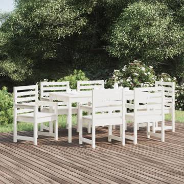 7 Piece Garden Dining Set - White Solid Wood Pine