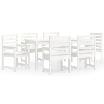 7 Piece Garden Dining Set - White Solid Wood Pine