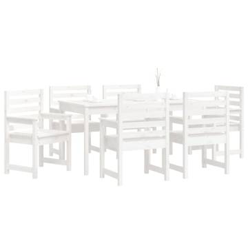 7 Piece Garden Dining Set - White Solid Wood Pine