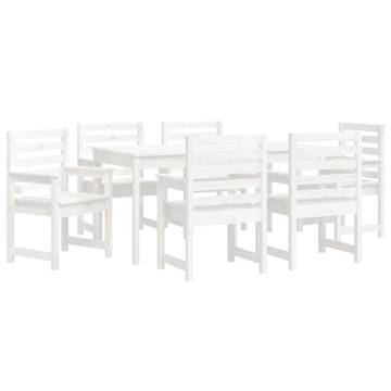 7 Piece Garden Dining Set - White Solid Wood Pine