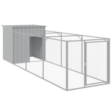 Dog House with Run - Light Grey Galvanised Steel 110x405 cm