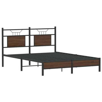 Brown Oak Bed Frame 140x190 cm - Engineered Wood Design