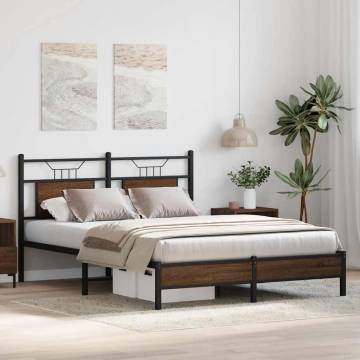 Brown Oak Bed Frame 140x190 cm - Engineered Wood Design