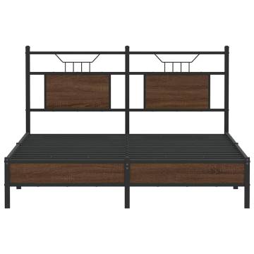 Brown Oak Bed Frame 140x190 cm - Engineered Wood Design