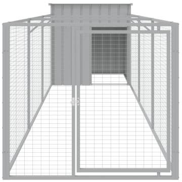 Dog House with Run - Light Grey Galvanised Steel 110x405 cm