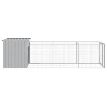 Dog House with Run - Light Grey Galvanised Steel 110x405 cm