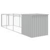 Dog House with Run - Light Grey Galvanised Steel 110x405 cm