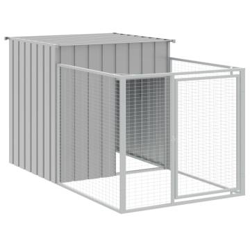 Dog House with Run - Light Grey Galvanised Steel 110x405 cm