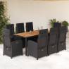 9 Piece Garden Dining Set with Cushions - Black Poly Rattan