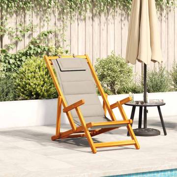 Folding Beach Chair with Armrests - Taupe Acacia & Textilene