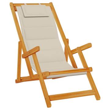 Folding Beach Chair with Armrests - Taupe Acacia & Textilene