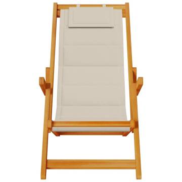 Folding Beach Chair with Armrests - Taupe Acacia & Textilene