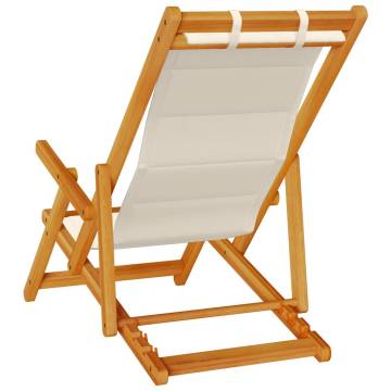 Folding Beach Chair with Armrests - Taupe Acacia & Textilene