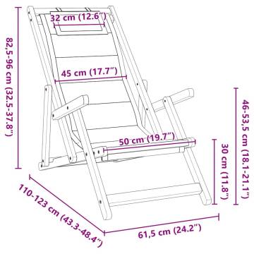 Folding Beach Chair with Armrests - Taupe Acacia & Textilene