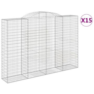 Arched Gabion Baskets - 15 pcs Galvanised Iron 300x50x200/220 cm