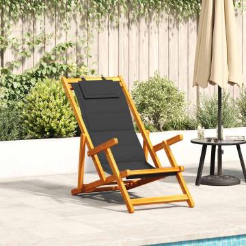 Folding Beach Chair with Armrests - Black Acacia & Textilene