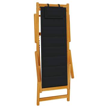 Folding Beach Chair with Armrests - Black Acacia & Textilene