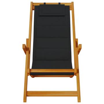 Folding Beach Chair with Armrests - Black Acacia & Textilene