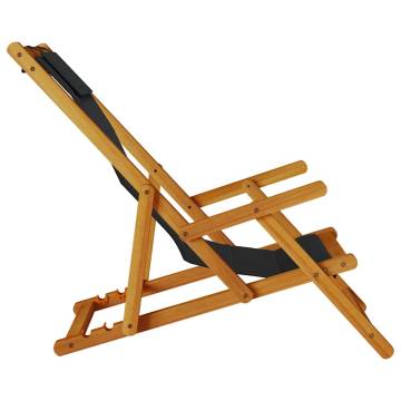 Folding Beach Chair with Armrests - Black Acacia & Textilene