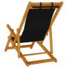 Folding Beach Chair with Armrests - Black Acacia & Textilene