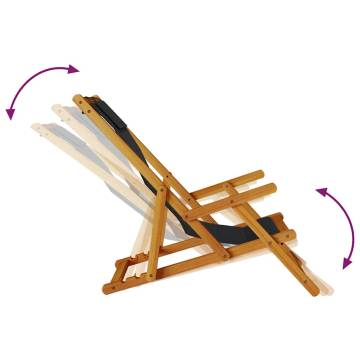 Folding Beach Chair with Armrests - Black Acacia & Textilene