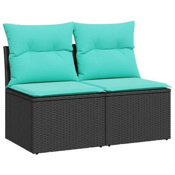 2 Piece Garden Sofa Set with Cushions - Black Poly Rattan