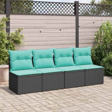 2 Piece Garden Sofa Set with Cushions - Black Poly Rattan