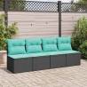 2 Piece Garden Sofa Set with Cushions - Black Poly Rattan