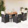  7 Piece Garden Dining Set with Cushions Black Poly Rattan Colour black and cream Size 190 cm table length Number of 6 