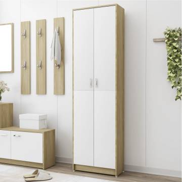 Stylish Hallway Wardrobe in White & Sonoma Oak | 55x25x189 cm