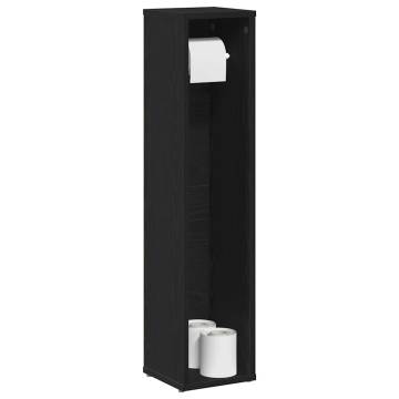 Bathroom Cabinet with Roll Holder - Black 20.5x20x90 cm