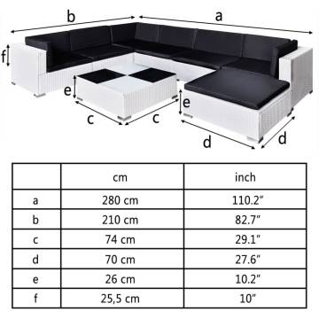 8 Piece Garden Lounge Set with Cushions - Poly Rattan White