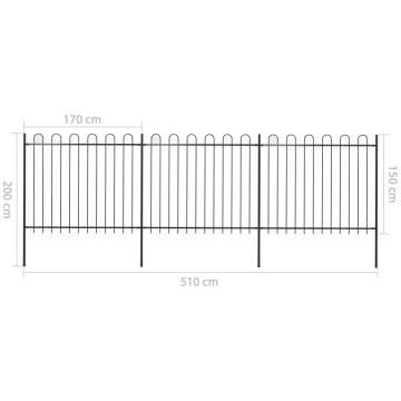 Elegant Black Garden Fence with Hoop Top - 5.1x1.5m