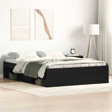 Black Oak Bed Frame 140x190 cm | Durable Engineered Wood