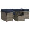 7 Piece Garden Sofa Set with Cushions - Grey Poly Rattan