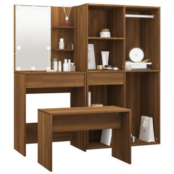 Dressing Table Set with LED - Brown Oak Engineered Wood