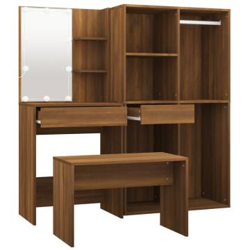 Dressing Table Set with LED - Brown Oak Engineered Wood