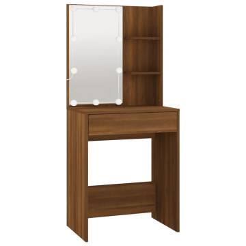 Dressing Table Set with LED - Brown Oak Engineered Wood