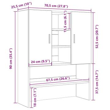 Washing Machine Cabinet Black Oak 70.5x25.5x90 cm | Hipo Market