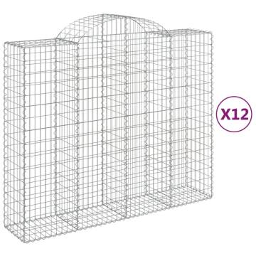 Arched Gabion Baskets 12 pcs - Galvanised Iron Garden Barriers