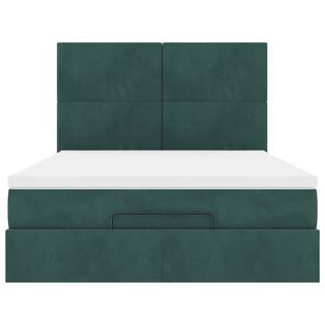 Ottoman Bed with Mattresses - Dark Green Velvet 140x190cm