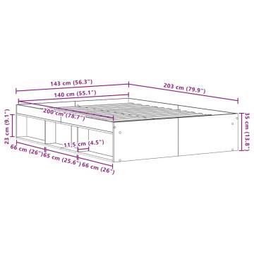 Black Oak Bed Frame 140x200 cm - Durable Storage Solution