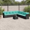 10 Piece Garden Sofa Set with Cushions - Black Poly Rattan