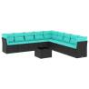 10 Piece Garden Sofa Set with Cushions - Black Poly Rattan