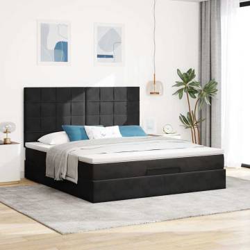 Ottoman Bed with Mattresses - Black Velvet 180x200cm | Hipo Market