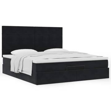 Ottoman Bed with Mattresses - Black Velvet 180x200cm | Hipo Market