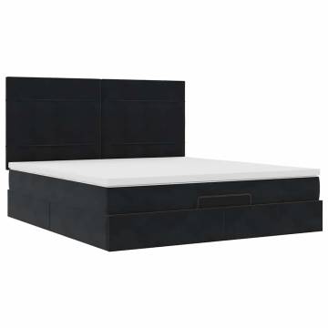 Ottoman Bed with Mattresses - Black Velvet 180x200cm | Hipo Market